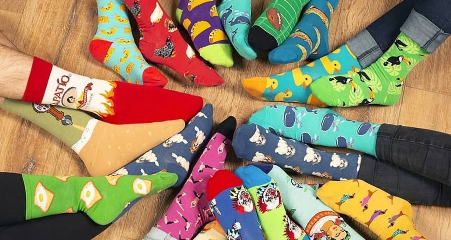Various colorful socks arranged in a circle